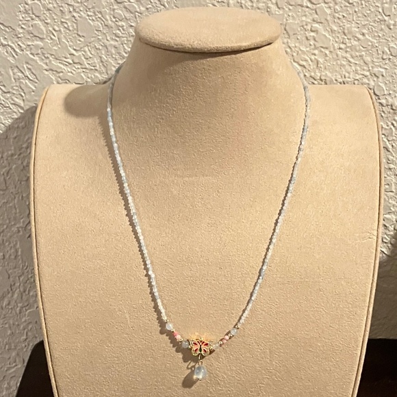 Aquamarine Pink Opal Adjustable Bracelet & Necklace Butterfly Charm - NWOT - Picture 13 of 14